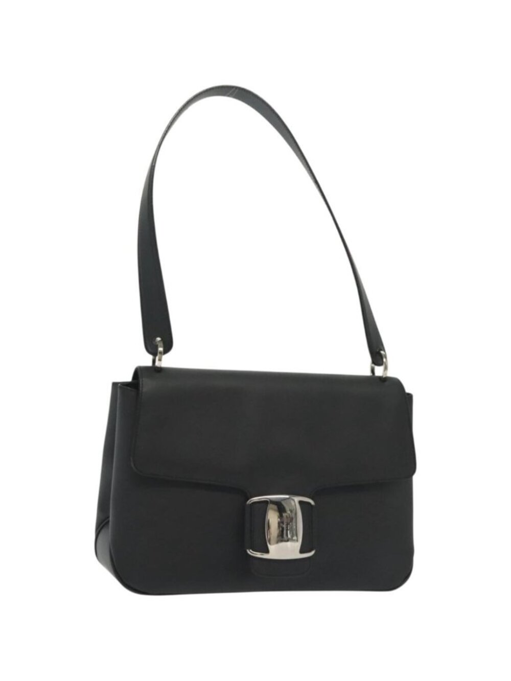 Salvatore Ferragamo Vala Shoulder Bag Leather Black Silver